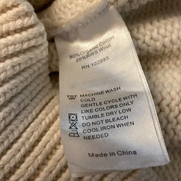 Adam Lippes Puff Sleeve Marled Ribbed Sweater XL Rich Cream Organic Cotton Wool - Picture 4 of 5